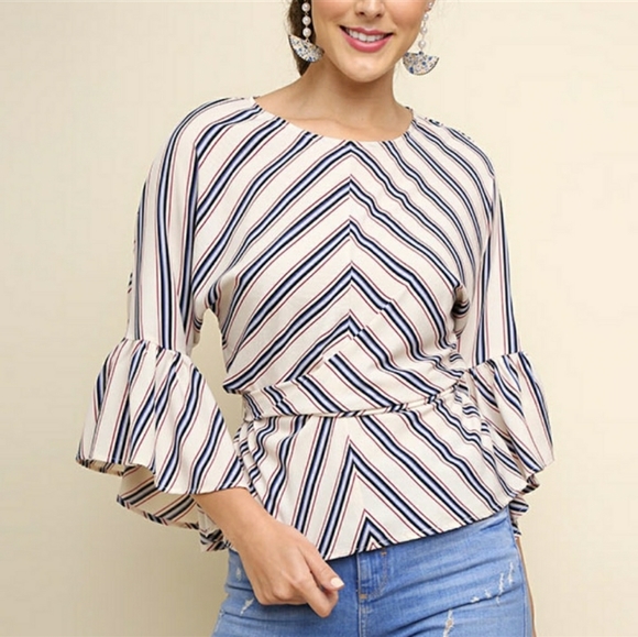 Umgee Tops - Umgee Bell Sleeve Tie Waist Top Sz. Medium